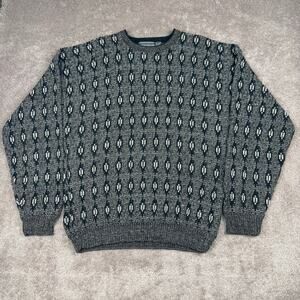 Vtg Geometric Sweater Size XL Black White Brown Dad David Taylor Grandpa Preppy